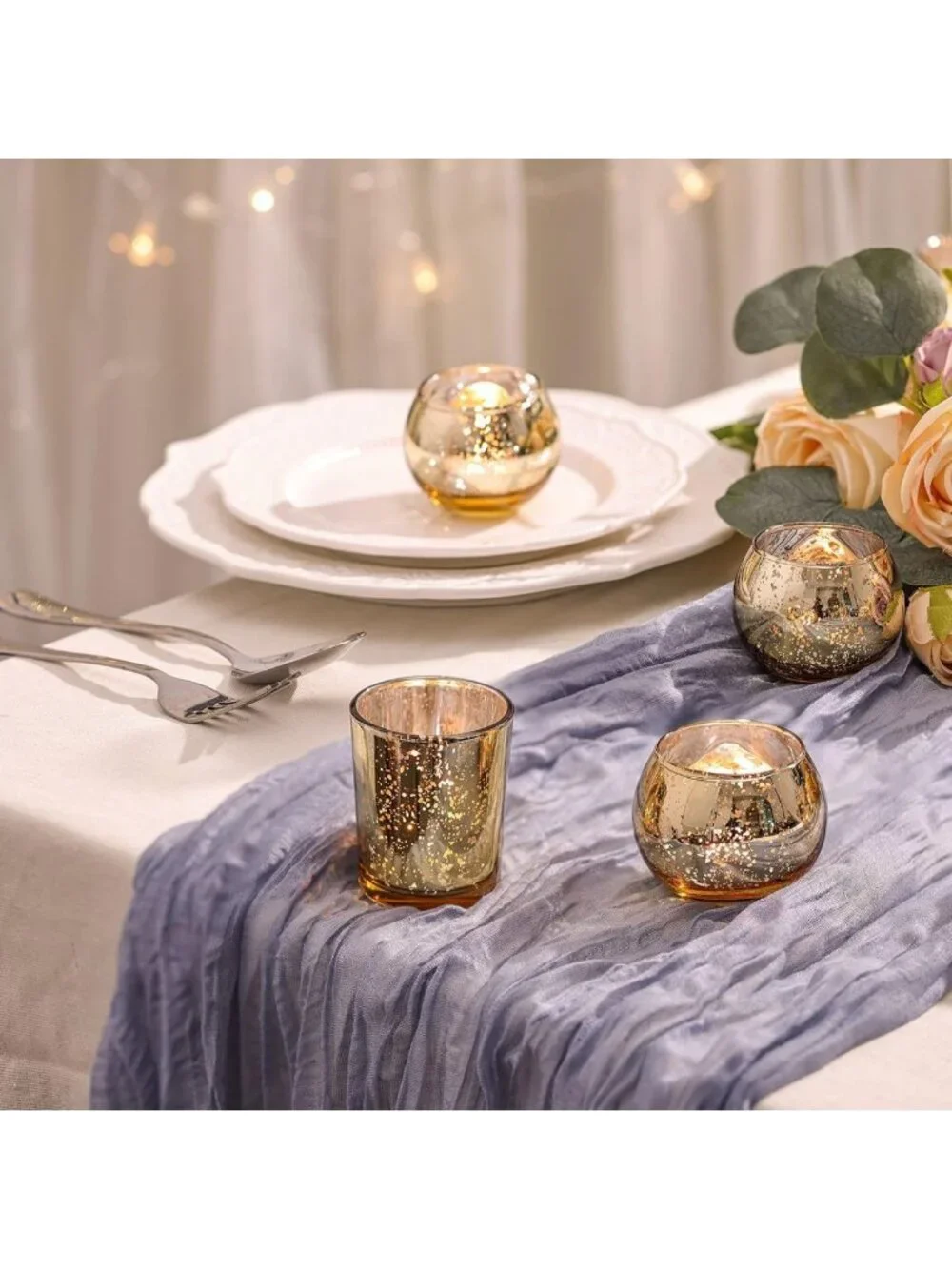 48PCS Gold Votive Candle Holders Set - Mercury Glass Tea Light Holders for